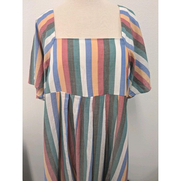 Madewell Festival Multicolored Stripe Cotton Bell Sleeve Dress sz L Boho Beach - Picture 4 of 12